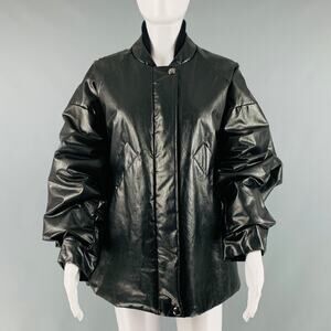 KASSL Size S Black Cotton Blend Padded Faux Leather Bomber Jacket